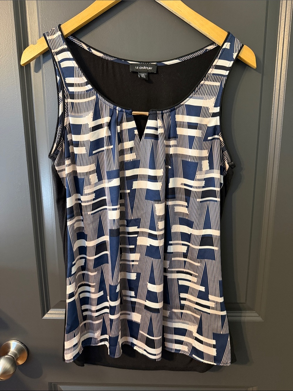 Le Chateau Navy and White Geometric Tank Top